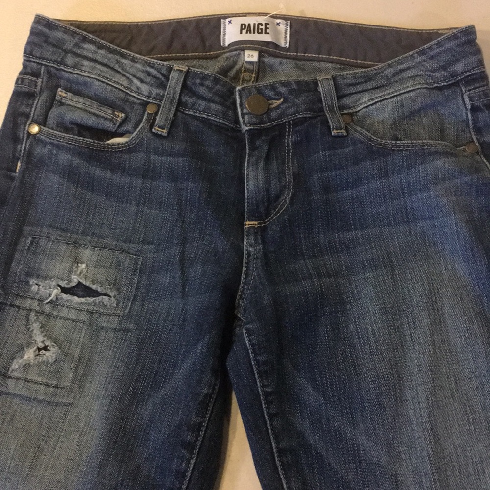 Paige Patchwork & Lightly Distressed Jeans - image 1